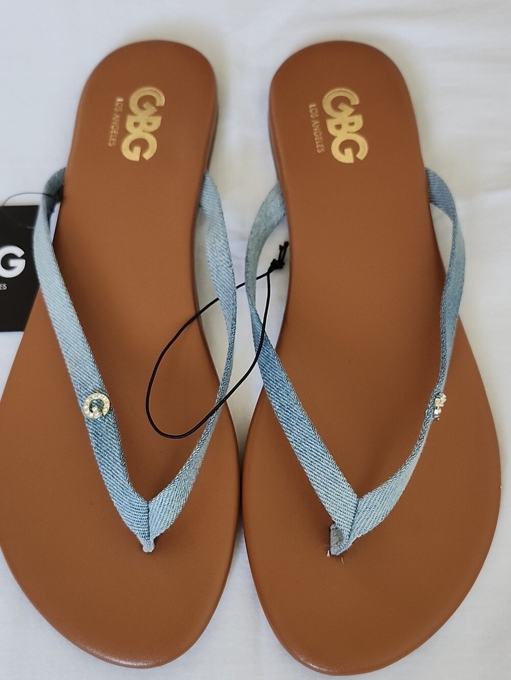 GBG Los Angeles Denim Logo Flat Flip Flop Sandals Size 10 NWT